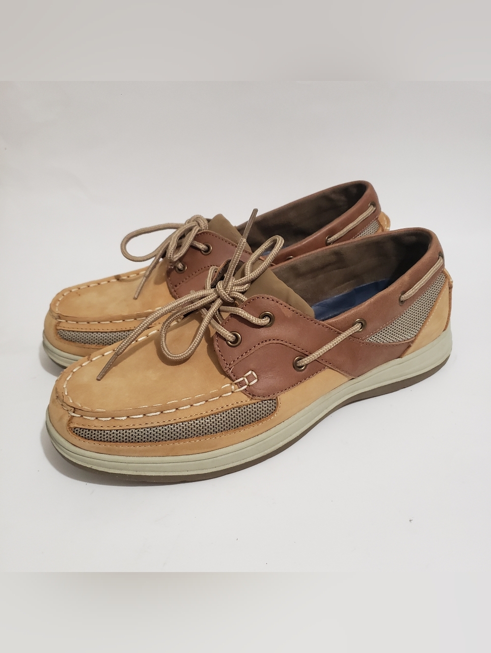 Worldwide Sportsman Boat Shoes Men’s 12 Tan Brown Leather Lace Up Casual Deck Sh